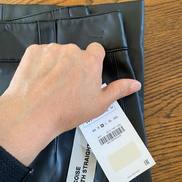 Pleather black pants Full length straight pants by Zara Medium - Picture 10 of 12
